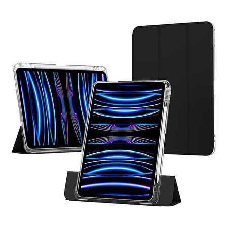 Apple iPad 11.Nesil A16 11inç/10.Nesil 10.9inç Kılıf Kalem Bölmeli Akrilik Şeffaf Ayrılabilir Case