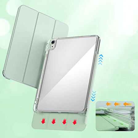 Apple iPad 11.Nesil A16 11inç/10.Nesil 10.9inç Kılıf Kalem Bölmeli Akrilik Şeffaf Ayrılabilir Case