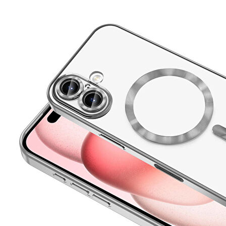 Apple iPhone 16 Kılıf Magsafe Kamera Lensli Korumalı Şeffaf Silikon Kapak
