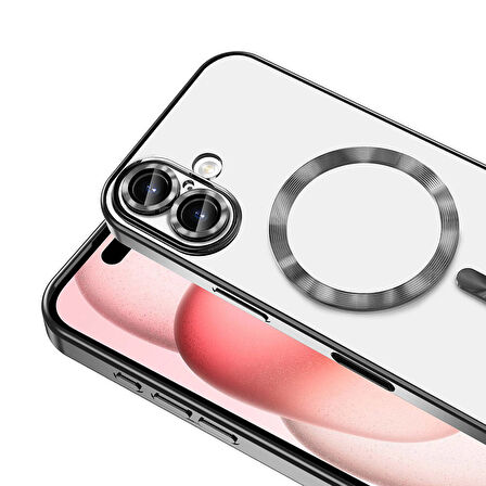 Apple iPhone 16 Kılıf Magsafe Kamera Lensli Korumalı Şeffaf Silikon Kapak