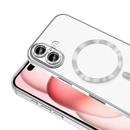Apple iPhone 16 Kılıf Magsafe Kamera Lensli Korumalı Şeffaf Silikon Kapak
