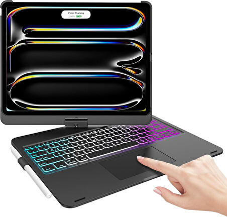 Apple iPad Pro 11inç M4 2024 Kılıf Kablosuz Dönebilen Klavyeli Kılıf Keyboard A2836 A2837 A3006