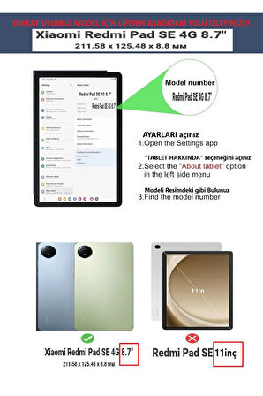Xiaomi Redmi Pad SE 8.7inç Kılıf Dönen Tablet Kilifi Ekran Koruyucu+Kalem (RedmiPad SE 11inç Değildir)