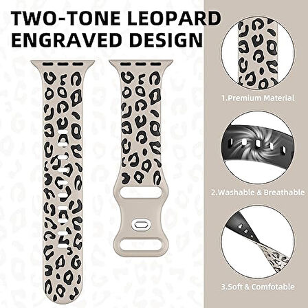 Apple Watch 42/44/45/46/49mm Kordon Leopar Desen Yumuşak Silikon Kordon 2/3/4/5/6/se/7/8/9/10/ultra