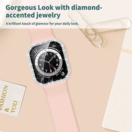 Apple Watch 10 serisi 46mm Ekran Koruyuculu Tek Sıra Kenar Taşlı Sert PC Kasa Koruyucu