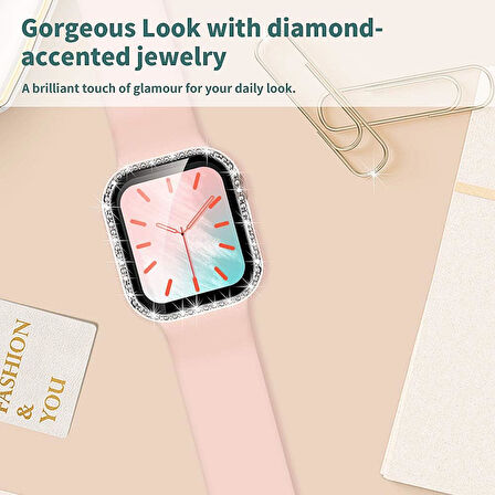 Apple Watch 10 serisi 46mm Ekran Koruyuculu Tek Sıra Kenar Taşlı Sert PC Kasa Koruyucu