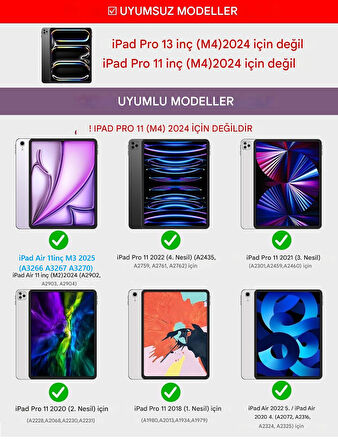Apple iPad Air 11inç M2/M3 Air 4/5.Nesil 10.9 Kılıf Kablosuz Dönebilen Klavyeli Kılıf Keyboard 2025-2024
