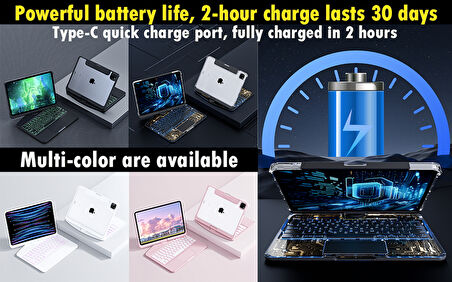 Apple iPad Pro 12.9 3. Nesil 4. Nesil Kılıf Kablosuz Dönebilen Klavyeli Kılıf Keyboard