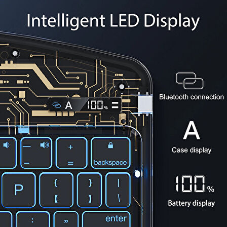 Apple iPad Air 13inç M2 2024 Kılıf Kablosuz Dönebilen Klavyeli Kılıf Keyboard A2898 A2899 A2900