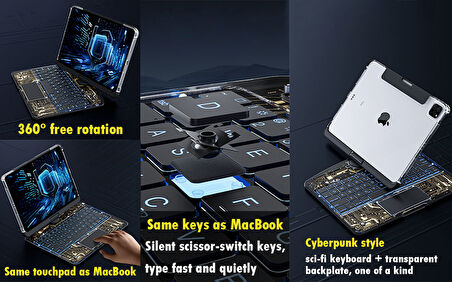 Apple iPad Air 13inç M2 2024 Kılıf Kablosuz Dönebilen Klavyeli Kılıf Keyboard A2898 A2899 A2900