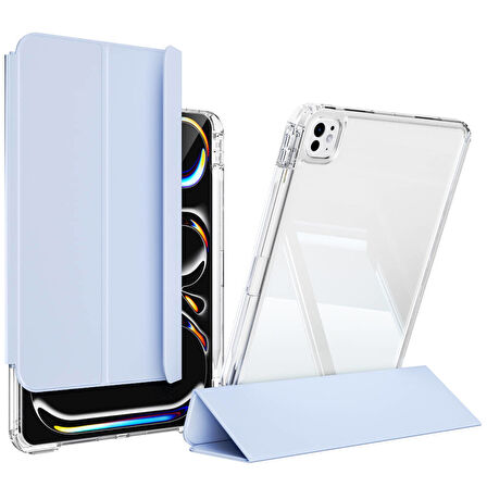 Apple iPad Pro 12.9 3./4./5./6. Nesil Kılıf Kalem Bölmeli Akrilik Şeffaf Ayrılabilir Case 2018-2022