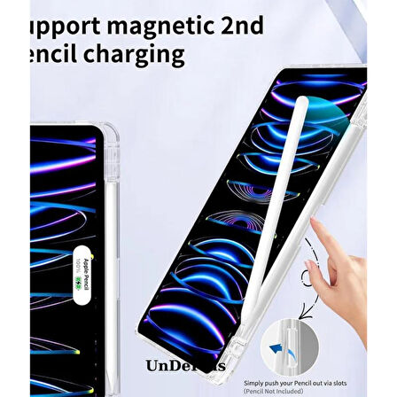 Apple iPad Pro 12.9 3./4./5./6. Nesil Kılıf Kalem Bölmeli Akrilik Şeffaf Ayrılabilir Case 2018-2022