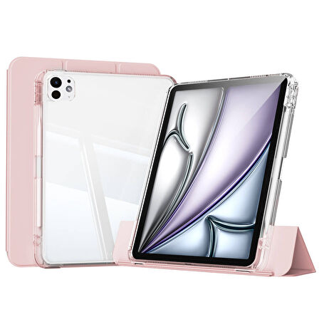 Apple iPad Pro 12.9 3./4./5./6. Nesil Kılıf Kalem Bölmeli Akrilik Şeffaf Ayrılabilir Case 2018-2022
