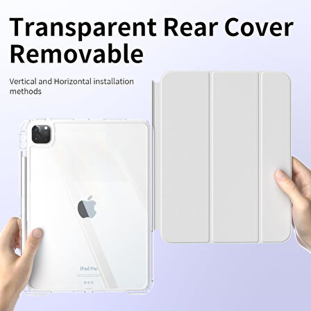 Apple iPad Pro 12.9 3./4./5./6. Nesil Kılıf Kalem Bölmeli Akrilik Şeffaf Ayrılabilir Case 2018-2022