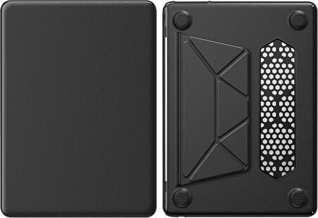 Apple Macbook Pro 14inç M3/M4/Max A3112 A3185 A3401 A2918 A1992 Kılıf Synthetic İpeksi Deri Standlı Havalandırmalı Kapak 2023 2024