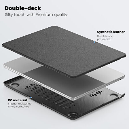 Apple Macbook Pro 14inç M3/M4/Max A3112 A3185 A3401 A2918 A1992 Kılıf Synthetic İpeksi Deri Standlı Havalandırmalı Kapak 2023 2024