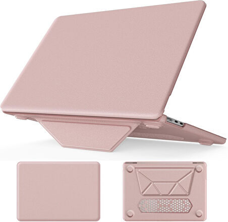 Apple Macbook Pro 14inç M3/M4/Max A3112 A3185 A3401 A2918 A1992 Kılıf Synthetic İpeksi Deri Standlı Havalandırmalı Kapak 2023 2024
