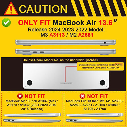 Apple Macbook Air 13.6inç M2/M3 A2681 A3113 Kılıf Synthetic İpeksi Deri Standlı Havalandırmalı Kapak 2022/2024