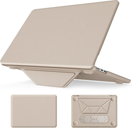 Apple Macbook Air 13.6inç M2/M3 A2681 A3113 Kılıf Synthetic İpeksi Deri Standlı Havalandırmalı Kapak 2022/2024