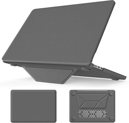 Apple Macbook Air 13.6inç M2/M3 A2681 A3113 Kılıf Synthetic İpeksi Deri Standlı Havalandırmalı Kapak 2022/2024