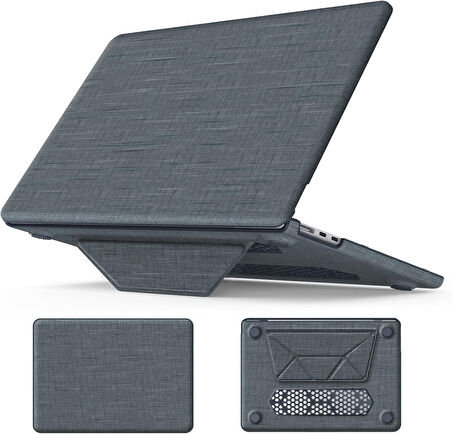 Apple Macbook Air 13.6inç M2/M3 A2681 A3113 Kılıf Nubuk Üçgen Standlı Havalandırmalı Kapak 2022/2024