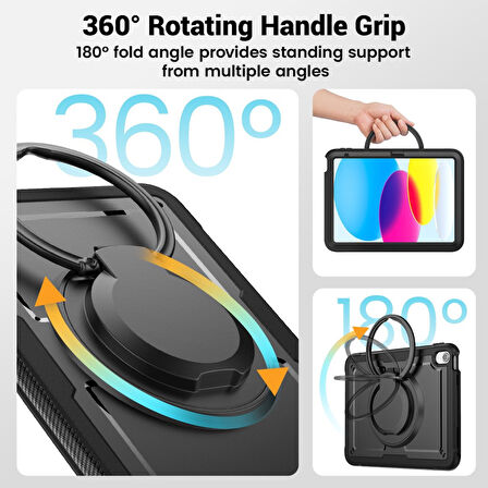 Apple iPad Air 11inç M2/M3 2025-2024 Kılıf Handle Ring Yüzüklü Amour Tank Case Fuji