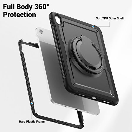 Apple iPad Air 11inç M2/M3 2025-2024 Kılıf Handle Ring Yüzüklü Amour Tank Case Fuji