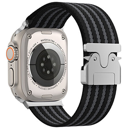 Apple Watch Ultra 1/2 49mm Kordon Kelebek Klipsli Naylon Kumaş Hasır Örgülü 133