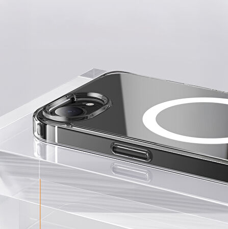 Apple iPhone 16E Kılıf Sert PC Magsafe Şeffaf Kapak Embos
