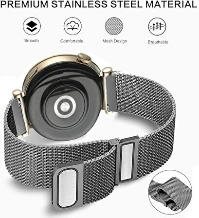 Huawei Watch GT 5 Pro 42mm/ GT 5 41mm/GT 4 41mm (18mm uyumlu) Kordon Çift Mıknatıslı Milano Loop Metal Kordon