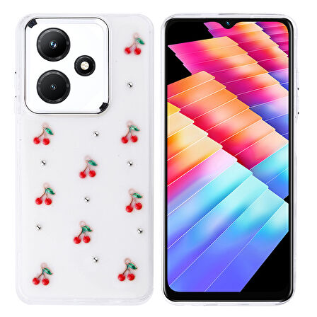 İnfinix Hot 30i Kılıf Kabartmalı Kelebek-Kiraz-Çiçek Dizayn Şeffaf Kutup Kapak