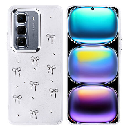 İnfinix Hot 50 Pro Plus 4G Kılıf Kabartmalı Kelebek-Kiraz-Çiçek Dizayn Şeffaf Kutup Kapak
