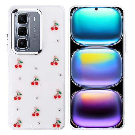 İnfinix Hot 50 Pro Plus 4G Kılıf Kabartmalı Kelebek-Kiraz-Çiçek Dizayn Şeffaf Kutup Kapak