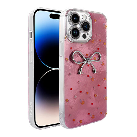 Apple iPhone 14 Pro Max Kılıf Kamera Korumalı Fiyonk Kalp Figürlü Ponti Kapak