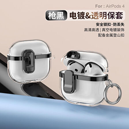 Apple AirPods 4. Nesil 2024 ile Uyumlu Kılıf Darbeye Çizilmeye Dayanıklı LED Görünür Şeffaf Kilit Kapak