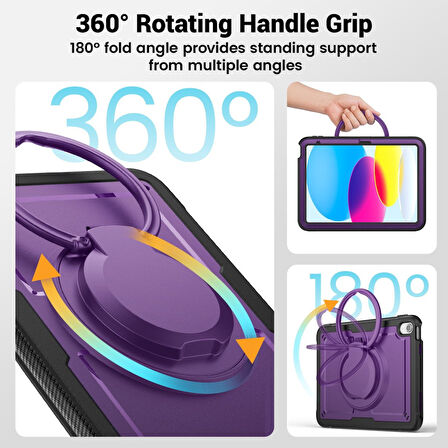 Apple iPad Air 11inç M2/M3 2025-2024 Kılıf Handle Ring Yüzüklü Amour Tank Case Fuji