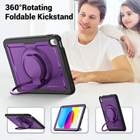 Apple iPad Air 11inç M2/M3 2025-2024 Kılıf Handle Ring Yüzüklü Amour Tank Case Fuji