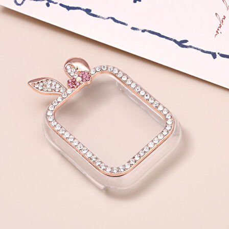 Apple Watch 7 8 9 41mm 3D Figürlü Taşlı Ekran Koruyuculu Sert PC Kasa Koruyucu