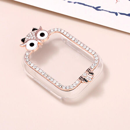 Apple Watch 7 8 9 41mm 3D Figürlü Taşlı Ekran Koruyuculu Sert PC Kasa Koruyucu