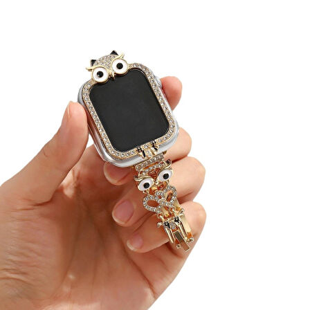 Apple Watch 7 8 9 41mm 3D Figürlü Taşlı Ekran Koruyuculu Sert PC Kasa Koruyucu