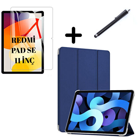 Xiaomi Redmi Pad SE 11inç Kılıf SET PU Deri Smart Tablet Kilifi Ekran Koruyucu + Kalem