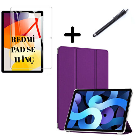 Xiaomi Redmi Pad SE 11inç Kılıf SET PU Deri Smart Tablet Kilifi Ekran Koruyucu + Kalem