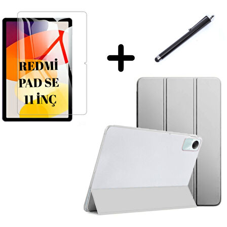 Xiaomi Redmi Pad SE 11inç Kılıf SET PU Deri Smart Tablet Kilifi Ekran Koruyucu + Kalem