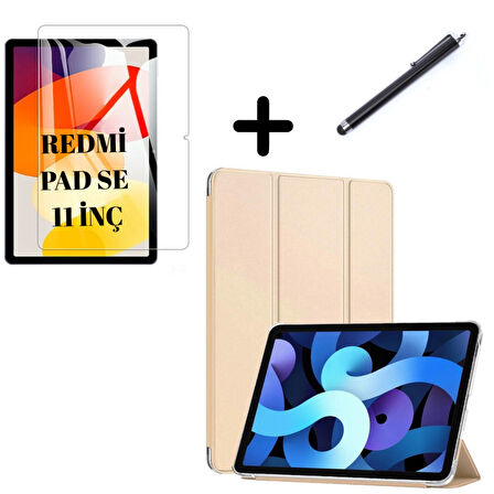 Xiaomi Redmi Pad SE 11inç Kılıf SET PU Deri Smart Tablet Kilifi Ekran Koruyucu + Kalem