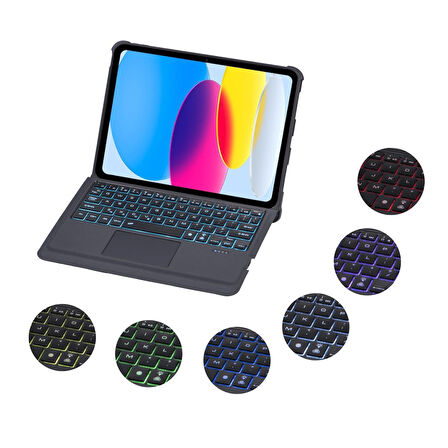 Apple iPad 11.Nesil A16 11inç/10.Nesil 10.9inç Kılıf Led Işıklı Magnetik Standlı Klavyeli Kılıf