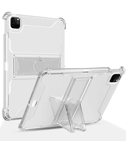 Apple iPad Air 11inç M2/M3 2025-2024 Kılıf Kalem Bölemli Standlı Darbelere Dayanıklı Şeffaf Kapak