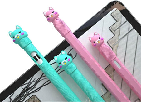 Apple Pencil 2. Nesil Uyumlu Koruyucu Silikon Kılıf Kaydırmaz Sevimli Kedi Figürlü (KALEM DEĞİLDİR!)