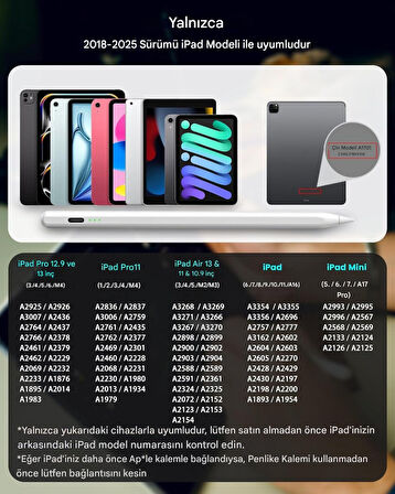 iPad 11/10.Nesil A16 9/8/7 10.2 Air/Pro 4/5/6 11/13inç Uyumlu Avuç Içi Reddi Dokunmatik Çizim Kalemi PEN16
