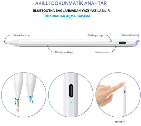 iPad 11/10.Nesil A16 9/8/7 10.2 Air/Pro 4/5/6 11/13inç Uyumlu Avuç Içi Reddi Dokunmatik Çizim Kalemi PEN16