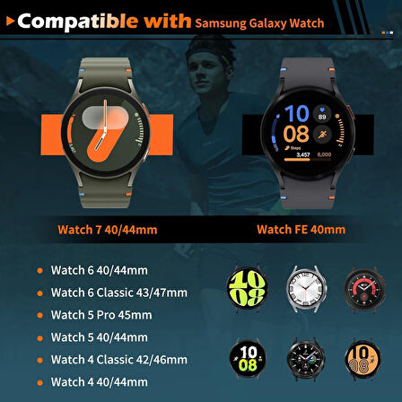 Samsung Galaxy Watch 4 5 6 7 FE 40 40 44 Classic 42 43 46 47 mm Kordon Dekoratif Örgü Çizgili Spor Silikon Kayış
